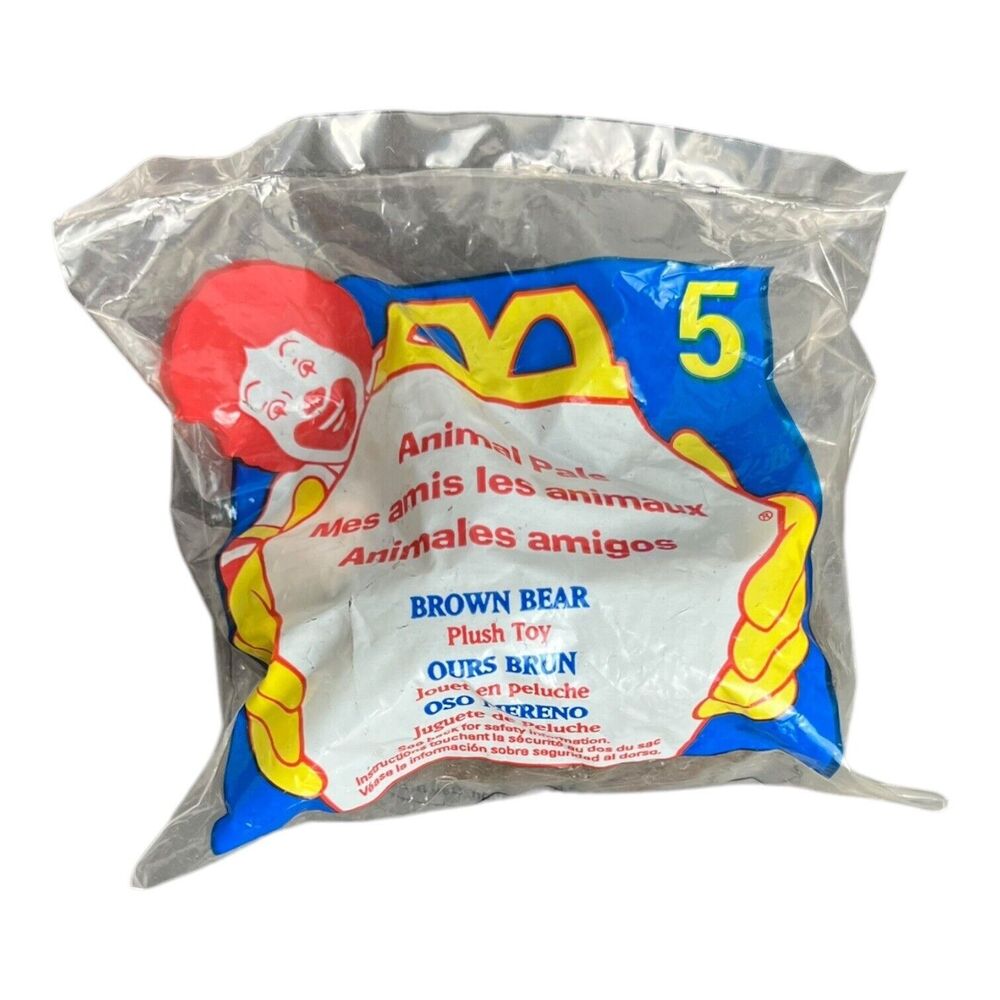 McDonalds Happy Meal Toys 1997 Animal Pals Brown Bear Plush Toy New in Plastic